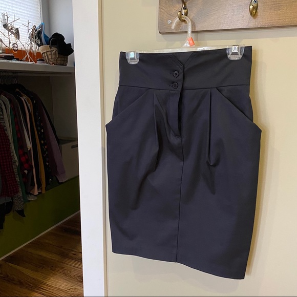 Sisley Navy Sheen Pencil Skirt XS - Picture 3 of 9